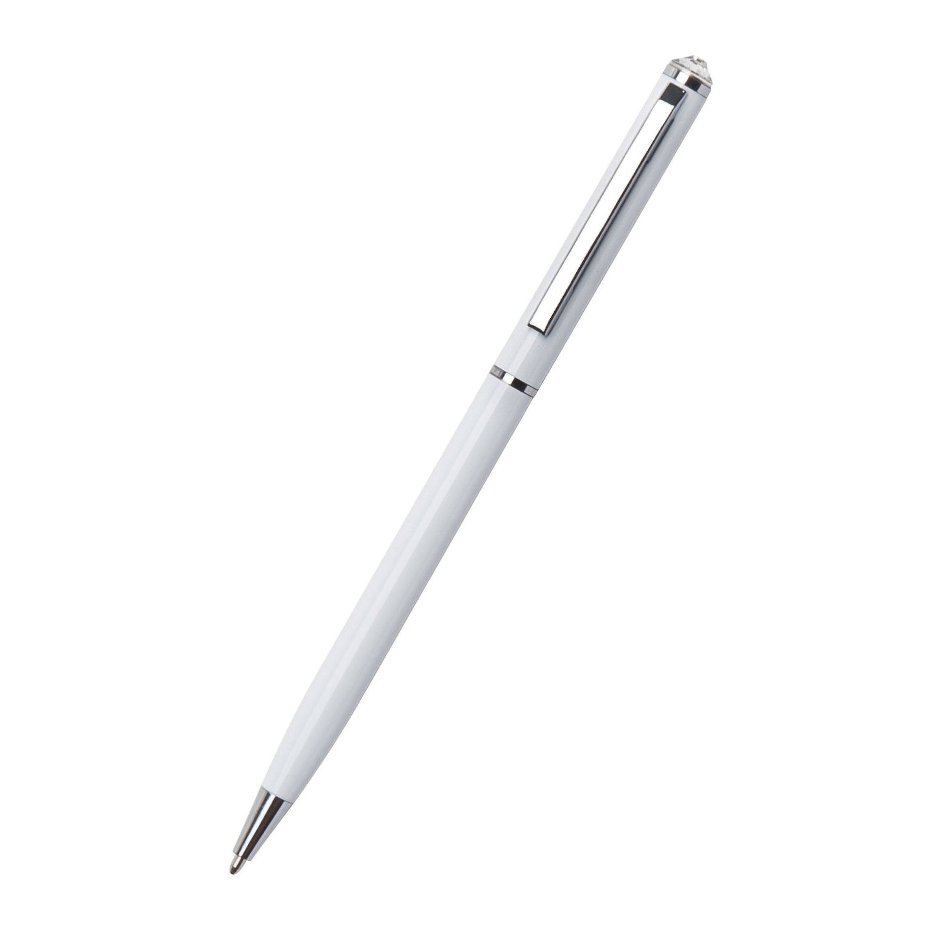 Kuličkové pero Art Crystella, bílá, Slim s bílým krystalem Swarovski