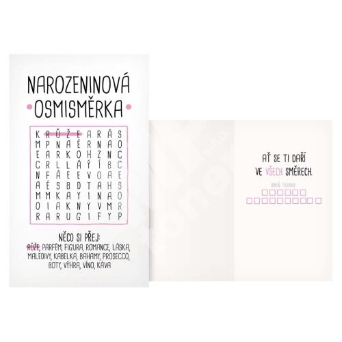 Přání narozeninové humorné, narozeninová osmisměrka, růžová 1