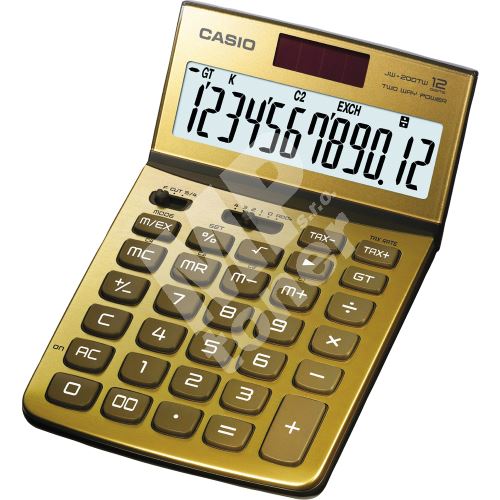Kalkulačka Casio JW 200 TV, zlatá, stolní, dvanáctimístná 1