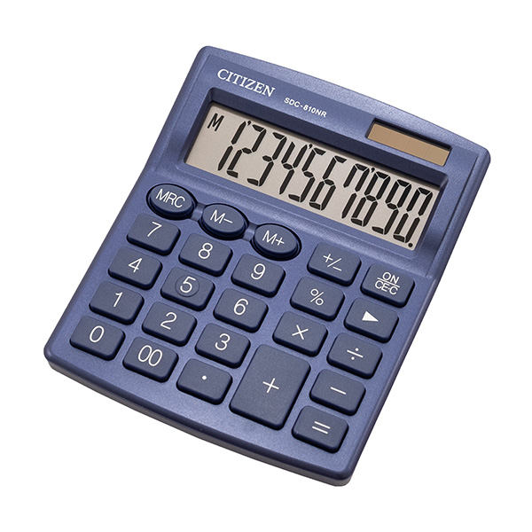 Kalkulačka Citizen SDC810NRNVE, stolní, desetimístná, duální napájení, tmavě modrá