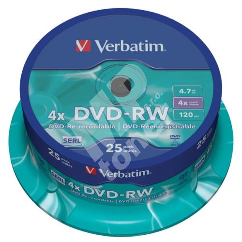 Verbatim DVD-RW, DataLife PLUS, 4,7 GB, Scratch Resistant, cake box, 443639, 4x, 1