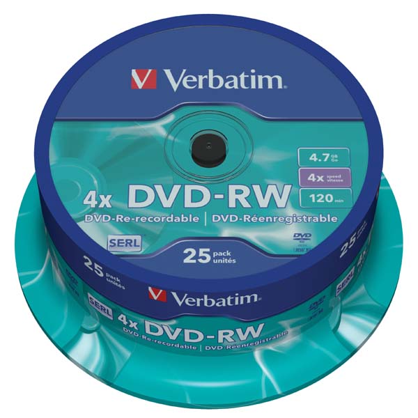 Verbatim DVD-RW, DataLife PLUS, 4,7 GB, Scratch Resistant, cake box, 43639, 4x, 25-pack