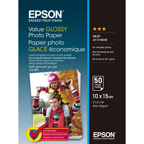 Epson Value Glossy Photo Paper, foto papír, lesklý, bílý, 10x15cm, 183 g/m2, 50 ks