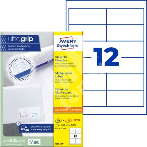Samolepící etikety Ultragrip 97 x 42,3 mm, 220 listů A4 3659-200 1