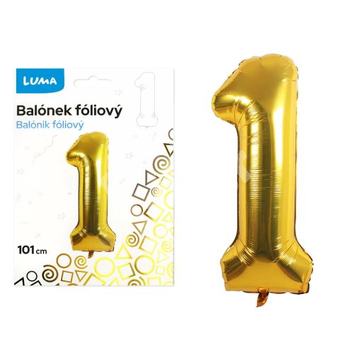 Balónek fóliový č. 1 ZLATÝ 101cm LUMA 1