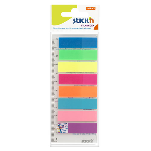 Plastové samolepicí záložky Stick'n neonové barvy s pravítkem, 45 x 12 mm
