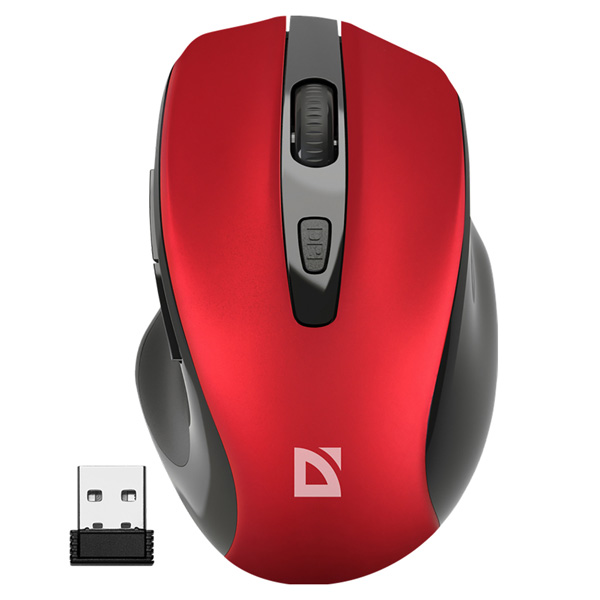 Myš Defender Prime MB-053, 1600DPI, optická, 6tl., bezdrátová, červená