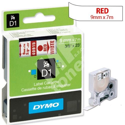Páska Dymo D1 9mm x 7m, červený tisk/bílý podklad, 40915, S0720700 2