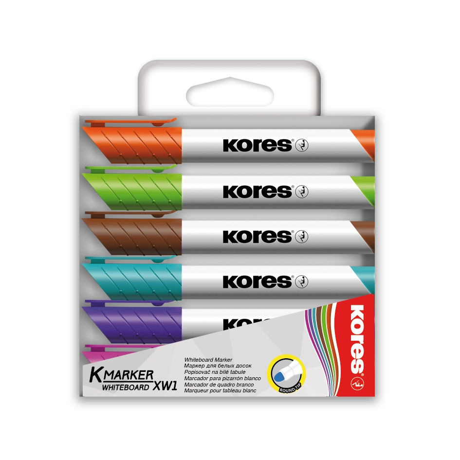 Popisovače Kores K-Marker Whiteboard, kulatý hrot sada 6 barev