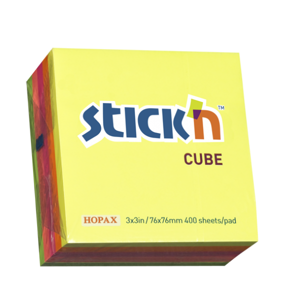 Samolepící bločky Stick'n 76x76mm, Neon mix, 400 lístků