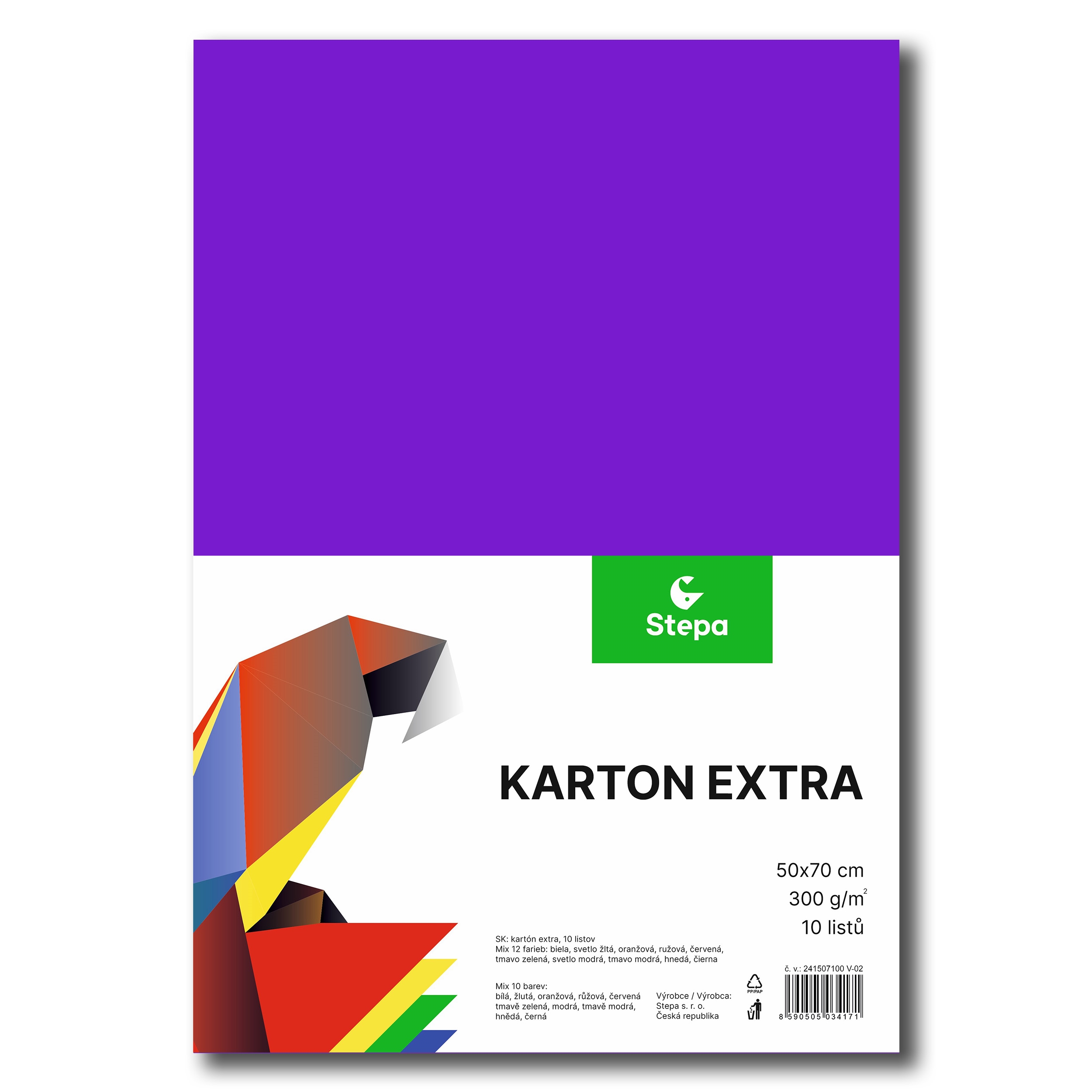 Barevný karton Extra 300g 50x70cm, 10listů, mix barev
