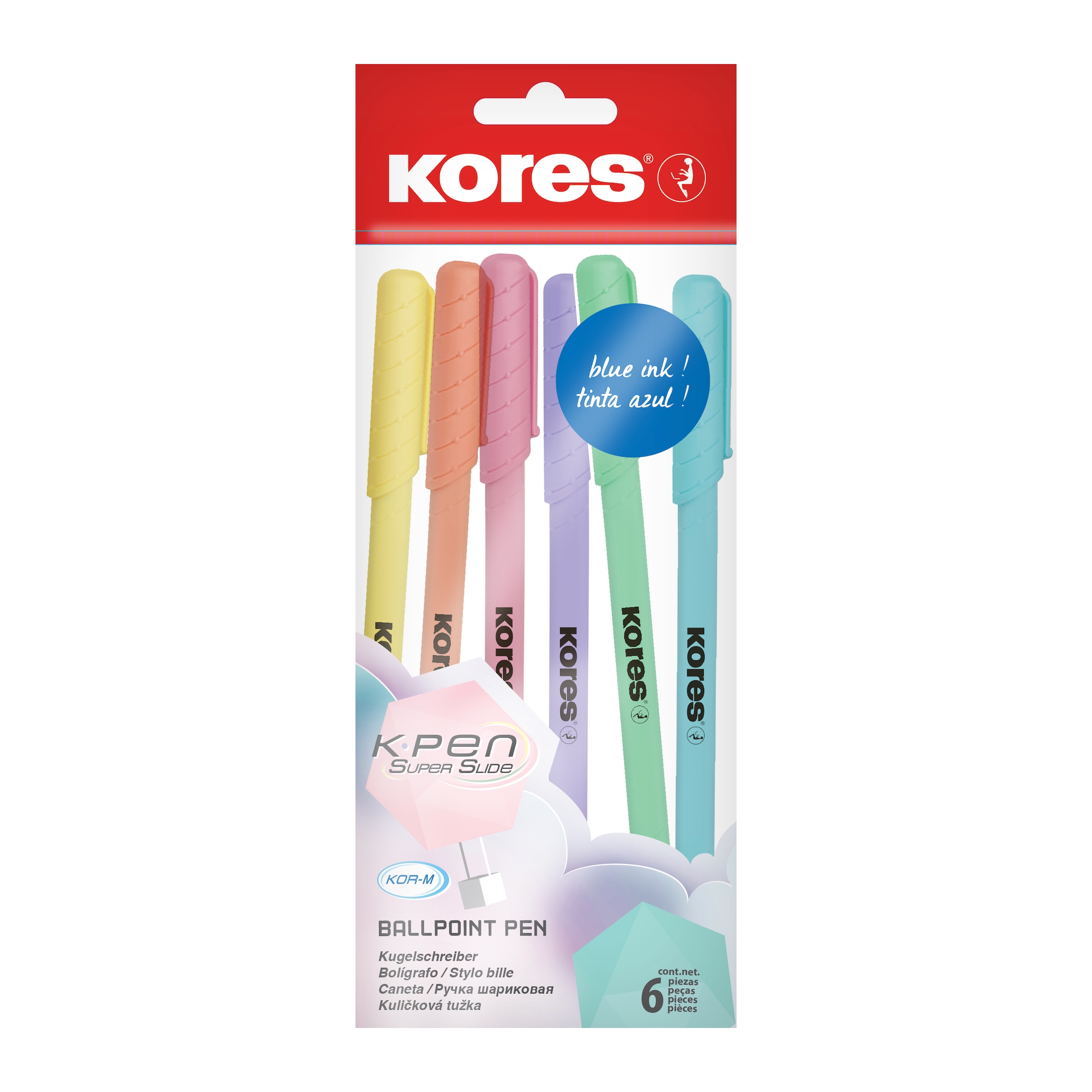 Kuličkové pero Kores K0 Pen Pastel, soft povrch, trojhranné, 1mm, 6ks