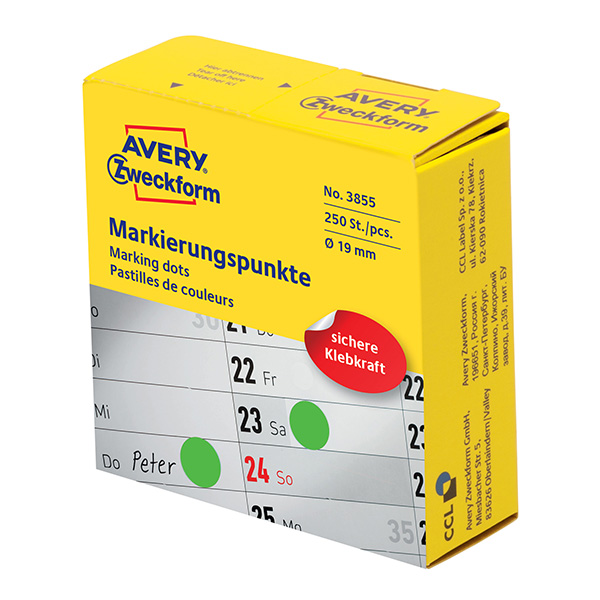 Značkovací etikety Avery Zweckform 19mm, světle zelené, 250 etiket, pro ruční popis - 38