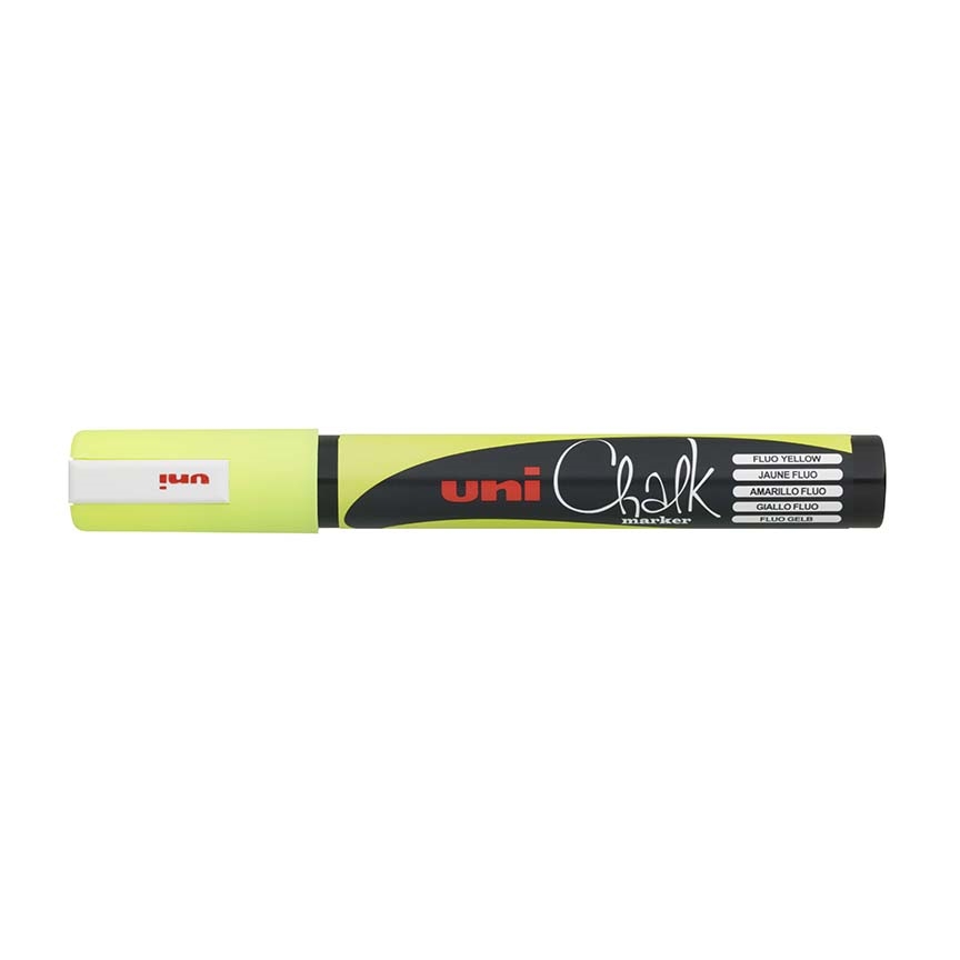 Křídový popisovač Uni Chalk Marker PWE-5M, 1,8-2,5 mm, fluo-žlutý
