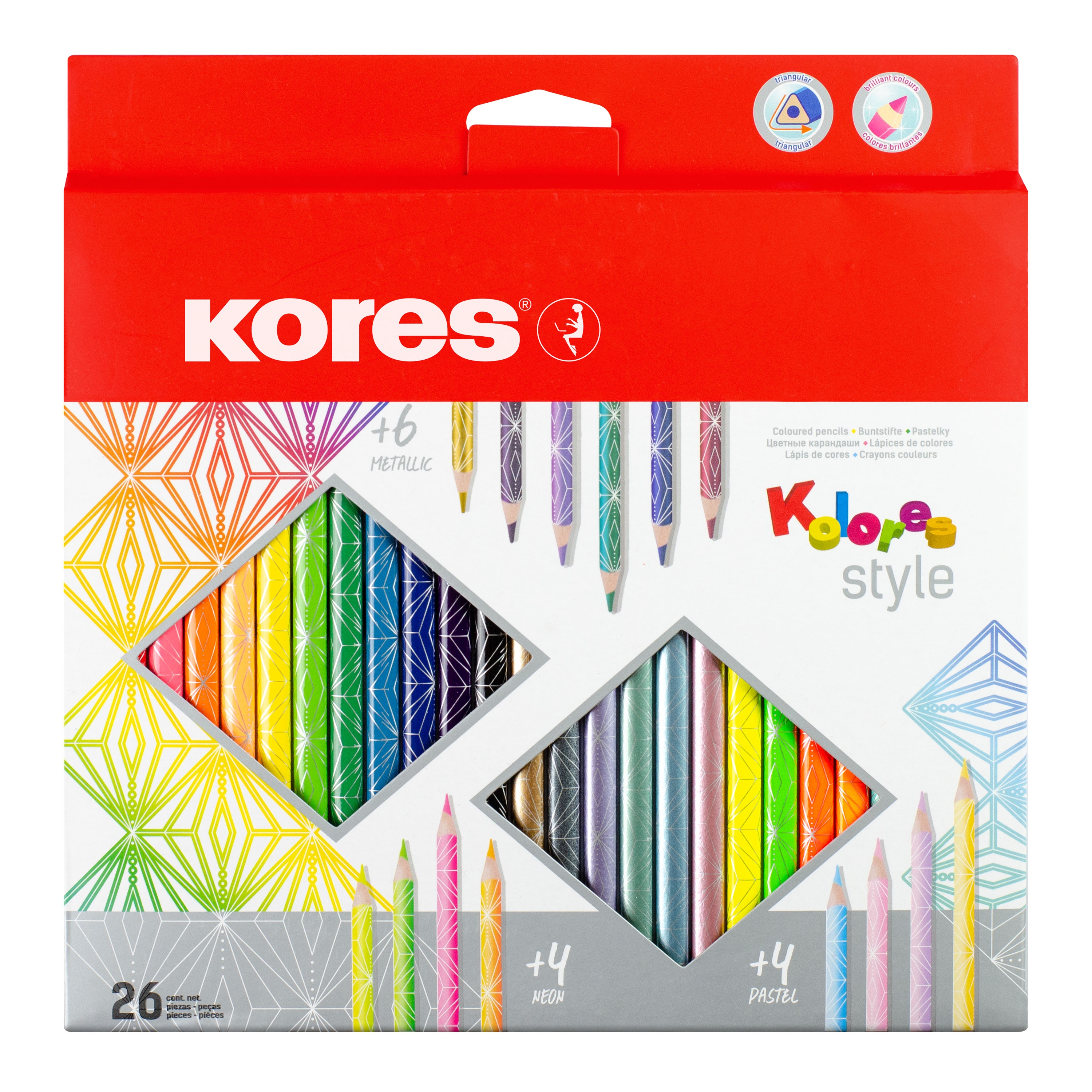 Pastelky Kores Kolores Style, trojhranné, 26 barev