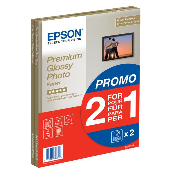 Epson Premium Glossy, foto papír, lesklý, A4, 255 g/m2, 2x15 listů, C13S042169, ink