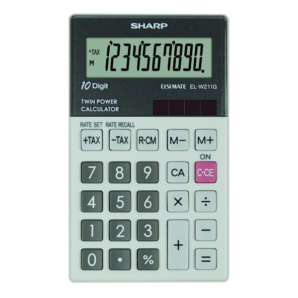 Kalkulačka Sharp EL-W211GGY, šedá, kapesní, desetimístná