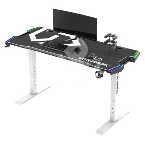 Herní stůl Ultradesk Force Snow, 166x70, 66-86 cm, 5 úrovní výšky, s XXL podložkou, 1