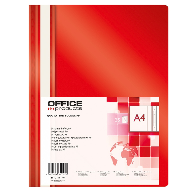 Rychlovazač Office A4, PP, 100/170 mic, červený