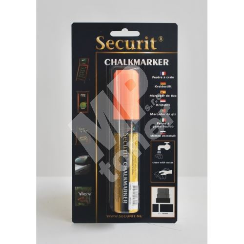 Silný křídový popisovač Securit, šířka hrotu 7-15 mm, oranžový, blistr 1