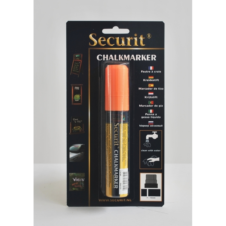 Silný křídový popisovač Securit, šířka hrotu 7-15 mm, oranžový, blistr
