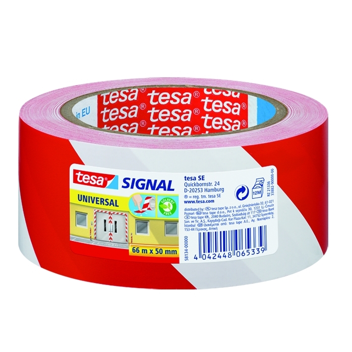 Vyznačovací lepicí páska Tesa Signal, 50 mm x 66 m, červená/bílá