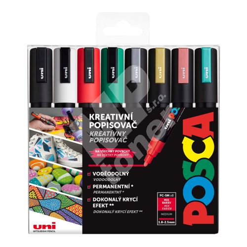 Sada kreativních popisovačů Uni Posca PC-5M, 8 ks, mix vánočních barev 1