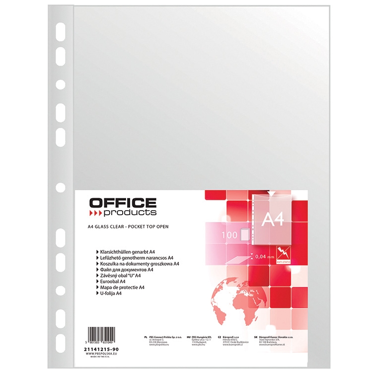 Prospektové obaly Office Products A4, PP, 40 µm, matné, transparentní, 100 ks