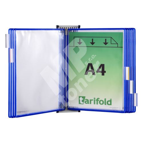 Tarifold nástěnný kovový držák s rámečky, 10 rámečků s kapsami A4 na výšku, modré 1