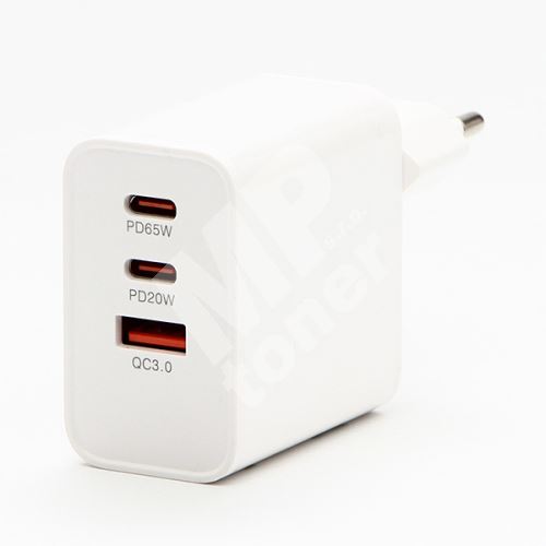 Síťový adaptér Powerton 65W, 3 porty, USB-C, USB-A, GaN, 65W 1