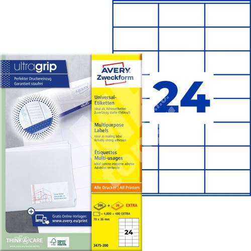 Samolepící etikety Ultragrip 70 x 36 mm, 220 listů A4 3475-200 1