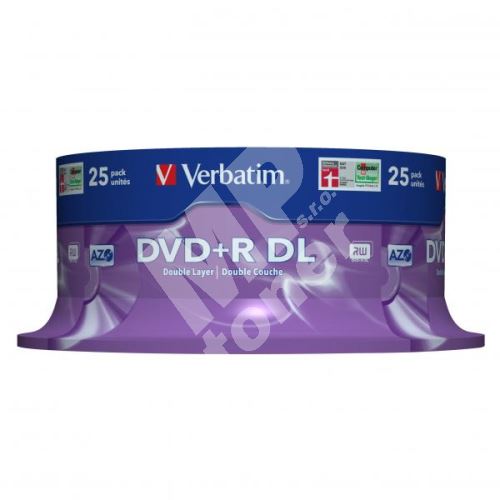 Verbatim DVD+R, Matt Silver, 8,5GB, General Double Layer, 43757, 8x, 25-pack 1