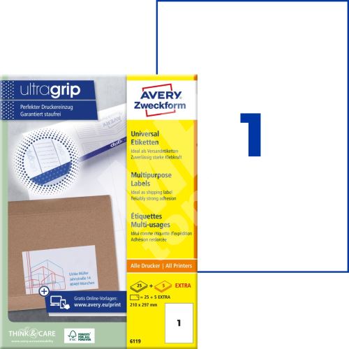Samolepící etikety Ultragrip 210 x 297 mm, 30 ks A4 6119 1