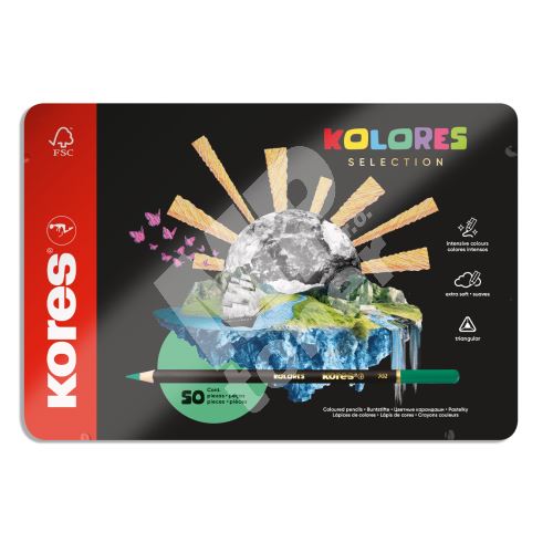 Pastelky Kores Kolores Selection, trojhranné 3mm, plechový box, 50 barev 1