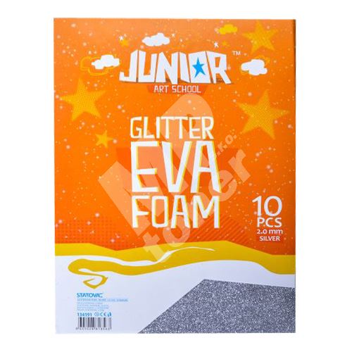 Dekorační pěna EVA stříbrná glitter A4, tloušťka 2,0 mm, 10ks 1