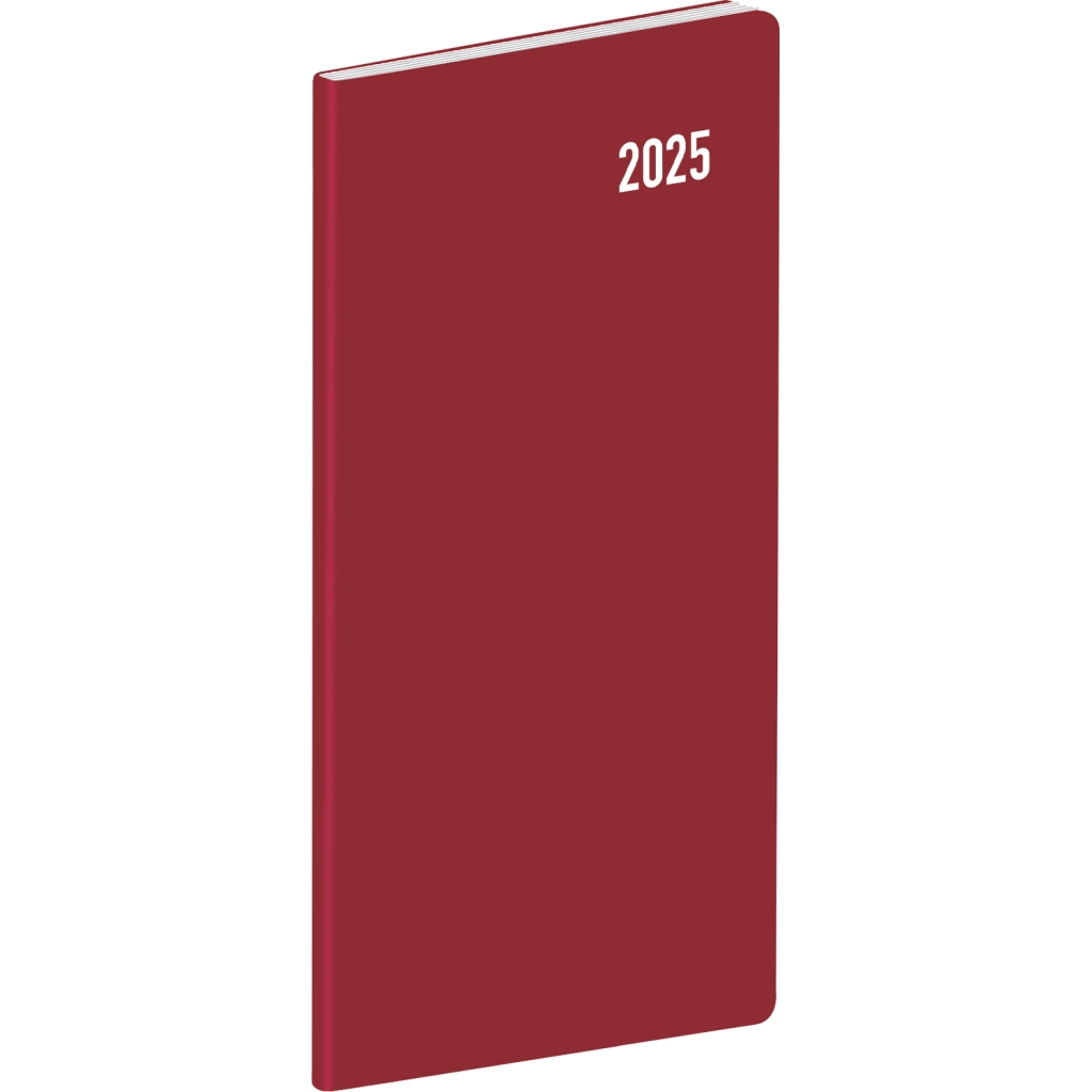Kapesní diář Notique 2025, plánovací měsíční, vínový, 8 x 18 cm