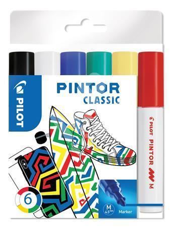 Set dekorativních popisovačů Pintor M, 6 barev klasik, 1,4 mm, PILOT 1