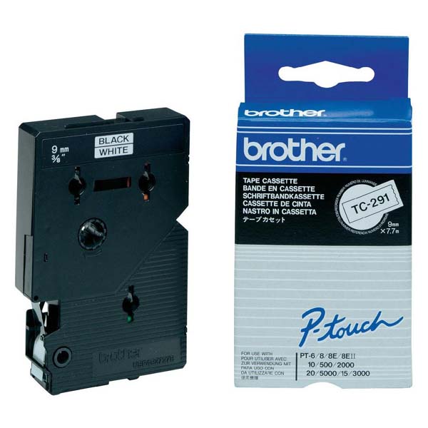 Páska do štítkovače Brother TC-291 9mm černý tisk/bílý podklad