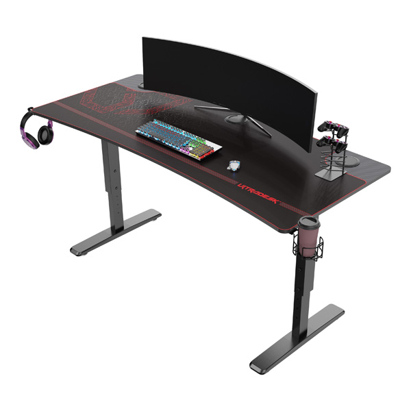 Herní stůl Ultradesk Cruiser Red, 160x70x66-82cm, držák sluchátek, výškově nastavitelný