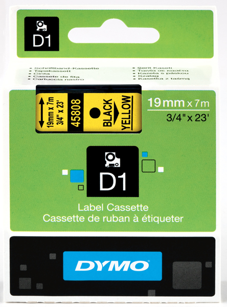 Páska Dymo D1 19 mm x 7m, černý tisk/žlutý podklad, 45808, S0720880