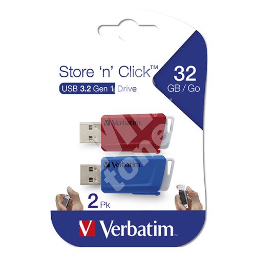 32GB Verbatim Store n Click, USB flash disk 3.0, 49308, červená a modrá 1