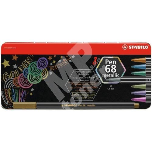 Fixy Stabilo Pen 68 metallic, 1,4 mm, kovová krabička, 8 metalických barev 1