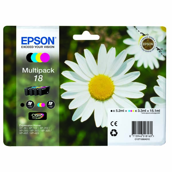 Inkoustová cartridge Epson C13T18064012, XP-102, XP-402, XP-405, CMYK, 18, originál