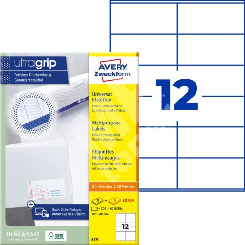 Samolepící etikety Ultragrip 105 x 48 mm 30 listů A4 6175 1