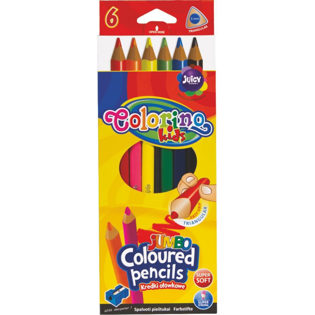 Pastelky trojhranné Jumbo Colorino, s ořezávátkem, 6 barev