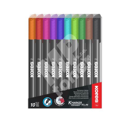 Popisovače Kores K-Marker Permanent, sada 10 barev, tenký hrot 1