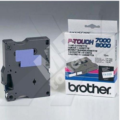 Páska Brother TX-233, 12mm, modrý tisk/bílý podklad, laminovaná, originál 1