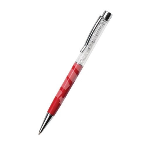 Kuličkové pero Art Crystella, červená s bílými krystaly Swarovski, 14cm 2