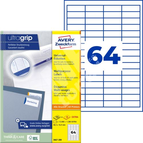 Samolepící etikety Ultragrip 48,5 x 16,9 mm, 220 listů A4 3667-200 1