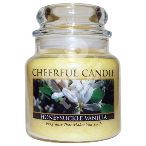 Cheerful Candle Vonná svíčka ve skle Zimolez a Vanilka - Honeysuckle Vanilla, 16oz 1